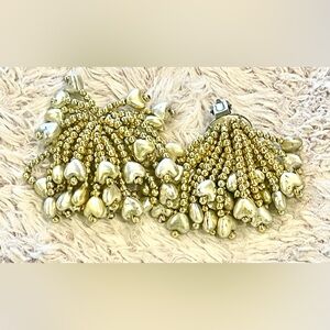 Vintage Cluster Dangle Heart Clip on Earrings - Gold and Silver